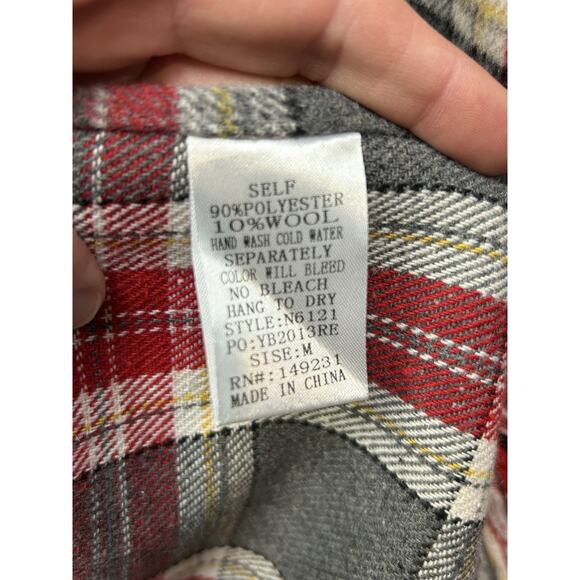 Kori America Poncho Womens Medium Gray Red Plaid Fringe Pullover Wool Blend Wrap - Picture 3 of 8